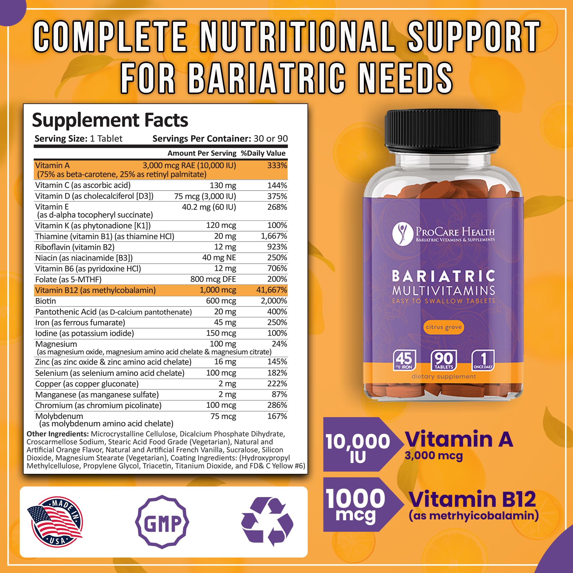 ProCare Health Bariatric Multivitamins 90 tablets side view