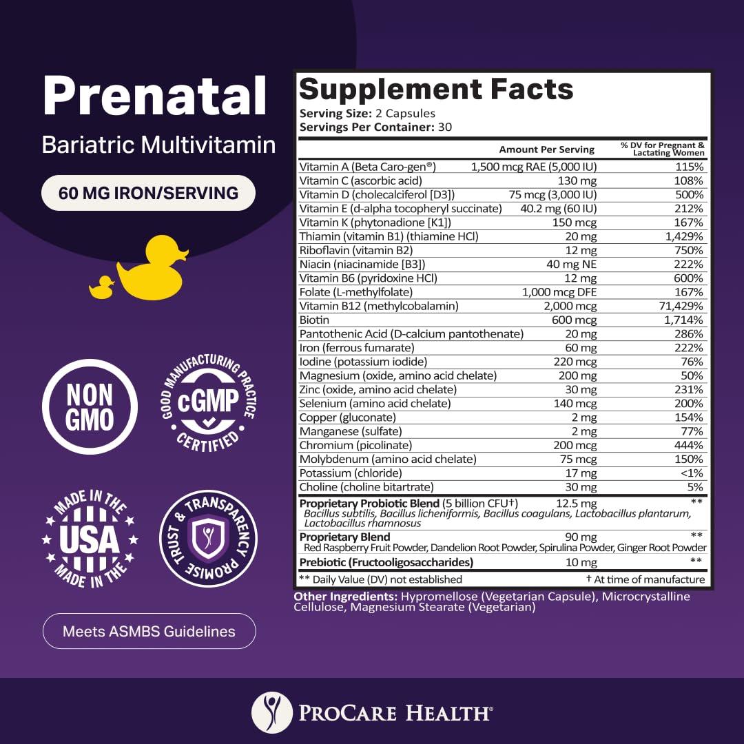 ProCare Health Bariatric Prenatal Multivitamin side view of the bottle