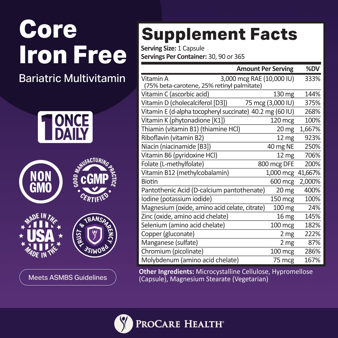ProCare Health Iron-Free Multivitamin capsules close-up