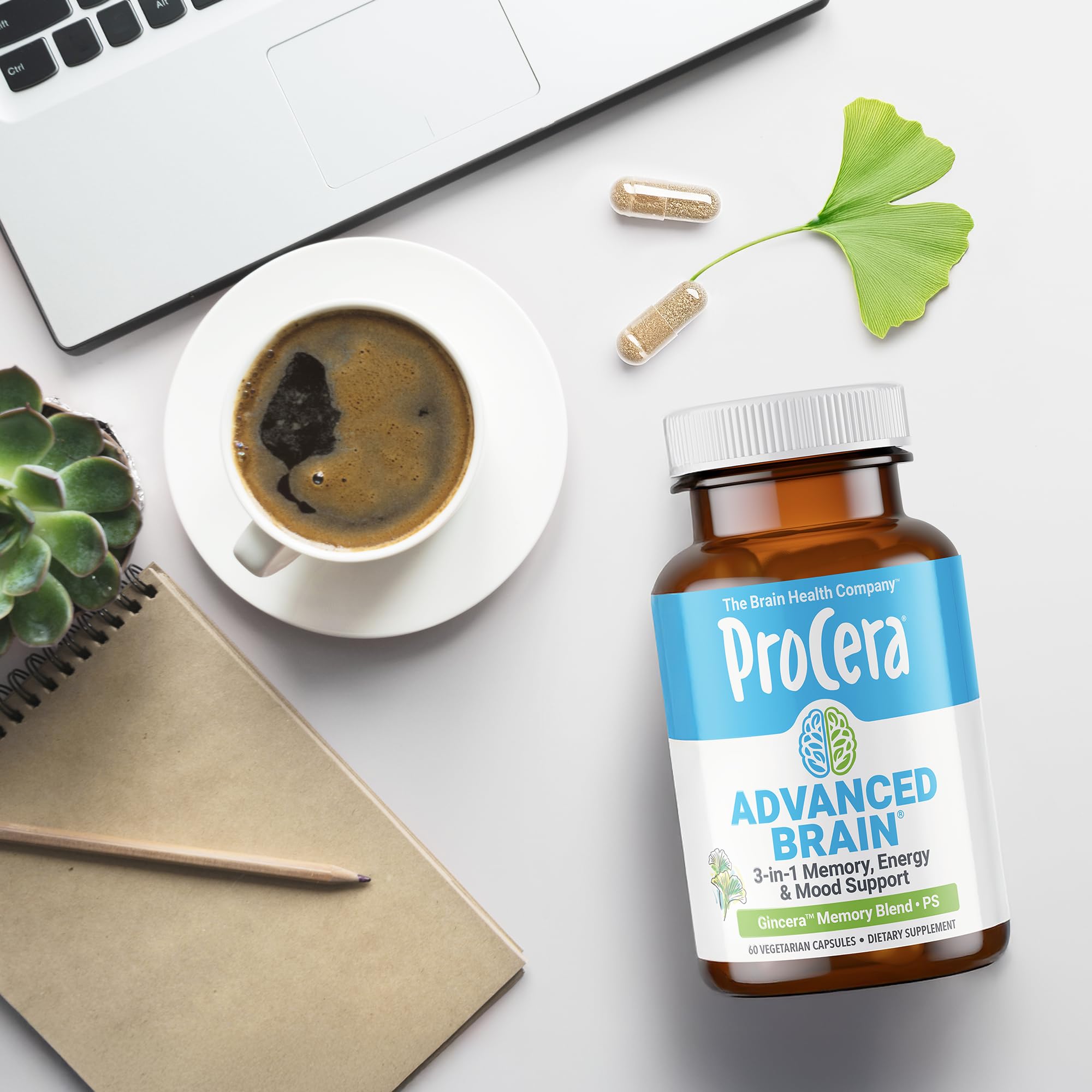 Procera Advanced Brain Ginkgo Biloba supplement side view showing capsule