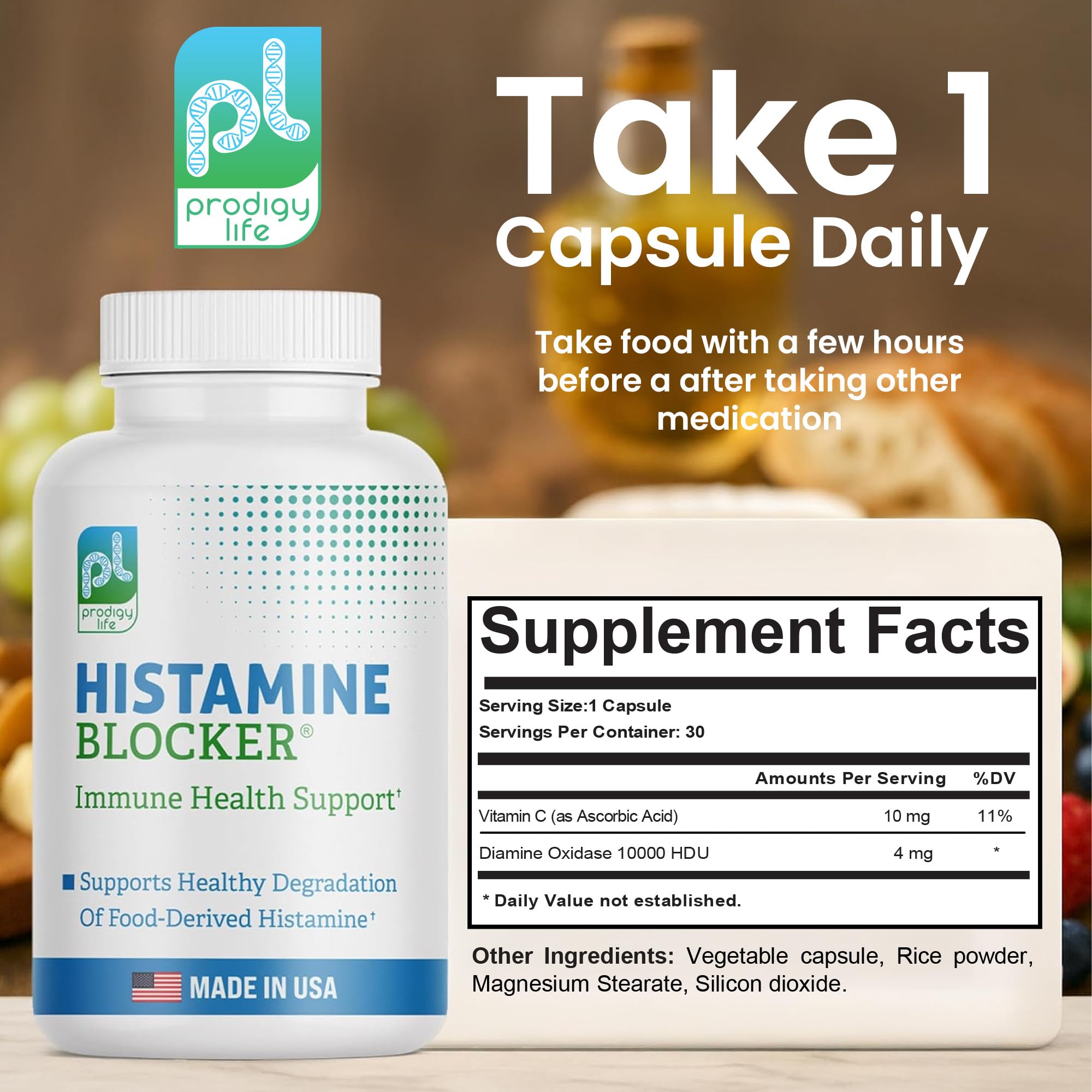 Prodigy Life DAO Enzyme Supplements displayed with other vitamins