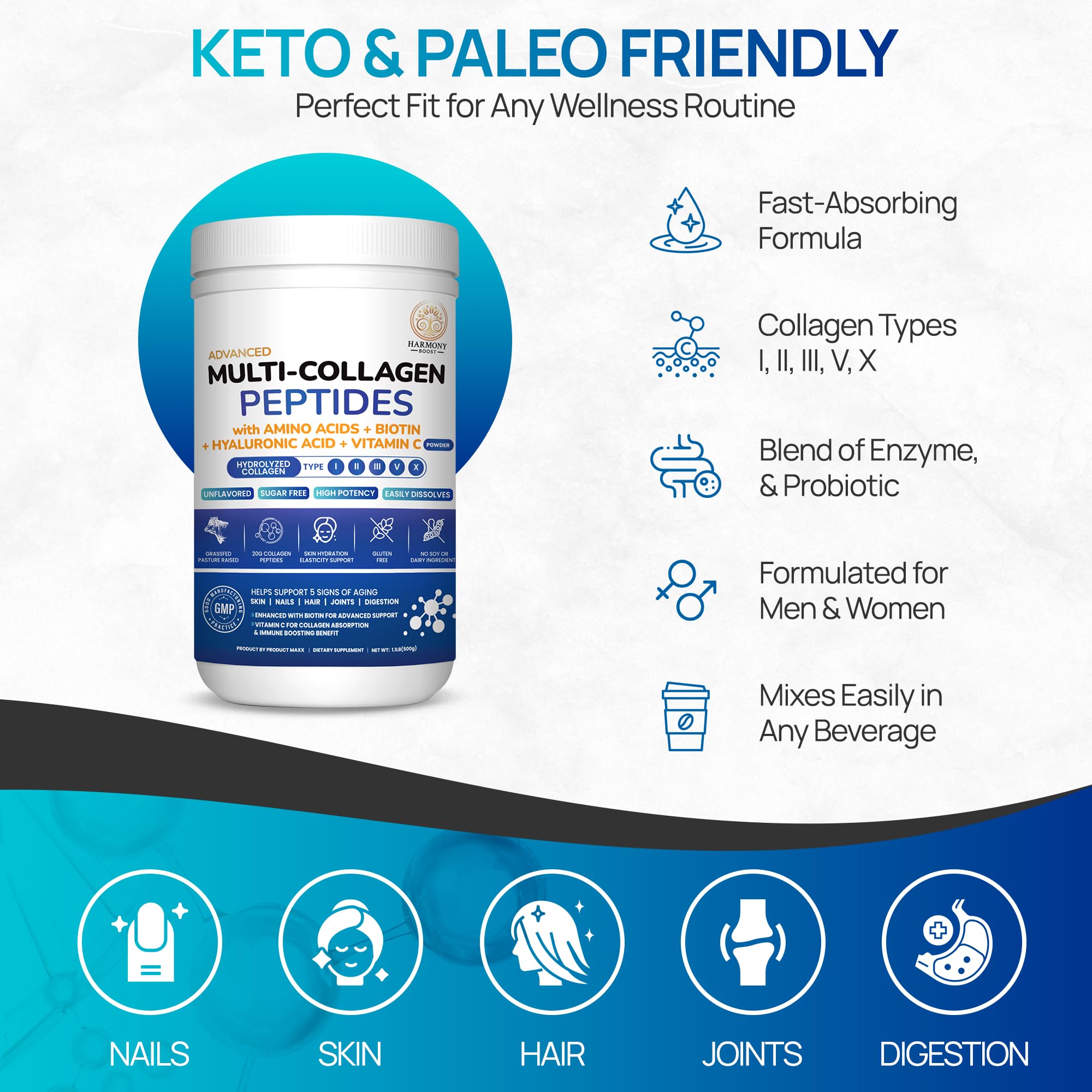 Product Maxx Multi Collagen Peptides Powder 499g packaging
