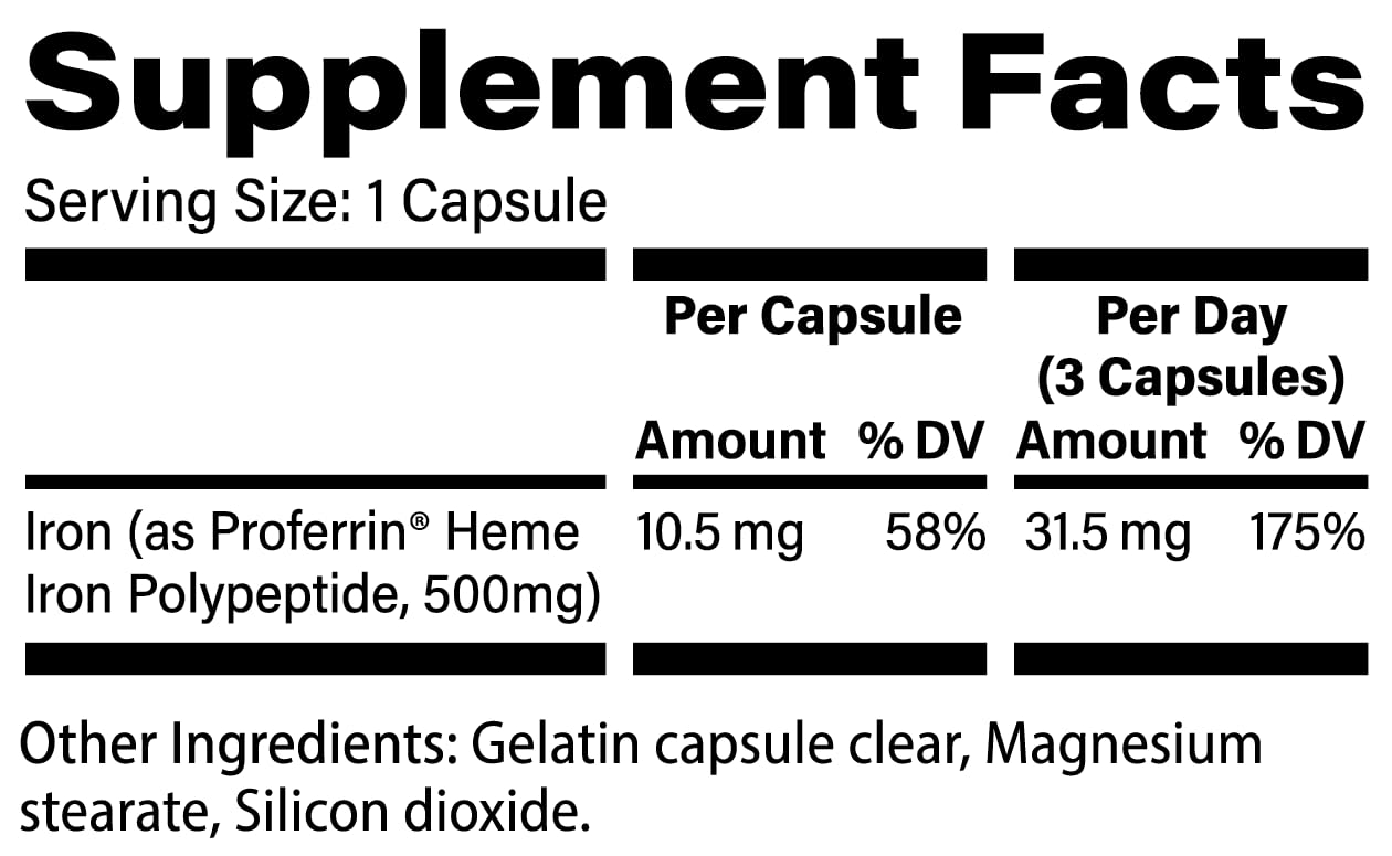 Proferrin Oral Heme Iron Supplement capsule close-up