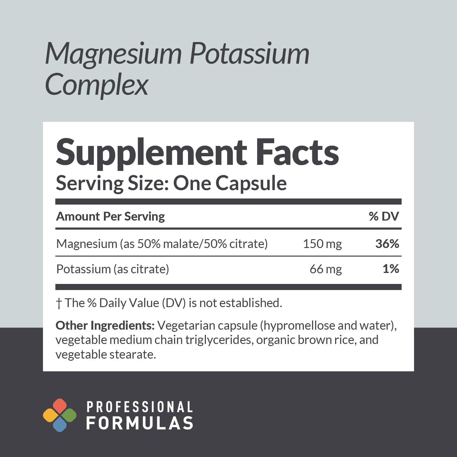 PROFESSIONAL COMPLEMENTARY HEALTH FORMULAS Magnesium & Potassium Capsules packaging