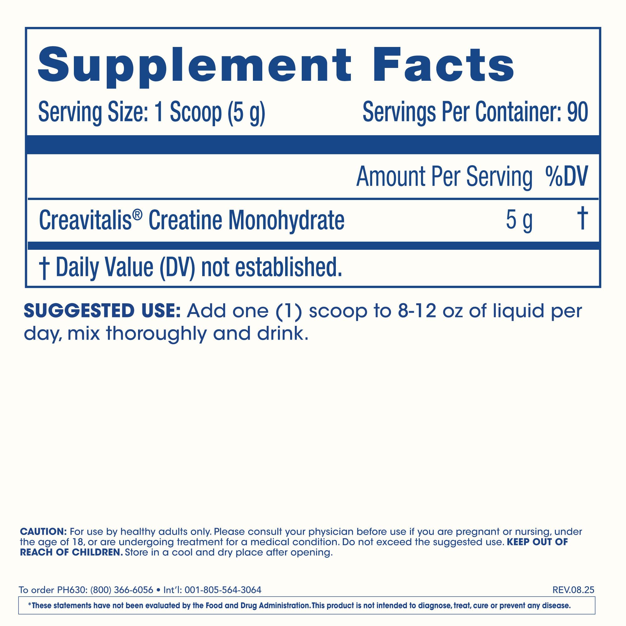 ProHealth Longevity Creatine Monohydrate scoop showing 5g serving