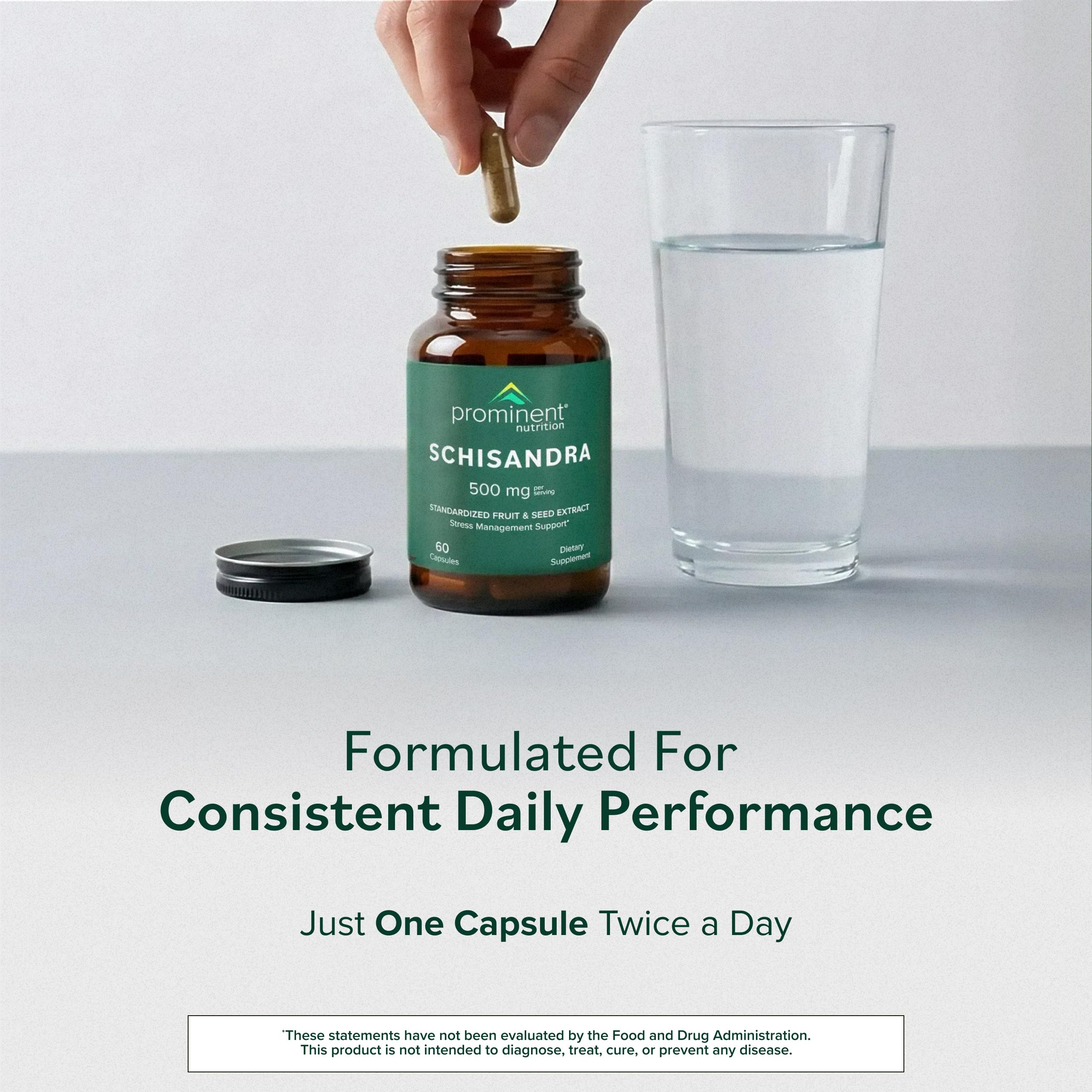 Prominent Nutrition Daily Schisandra Supplement 500mg opened bottle