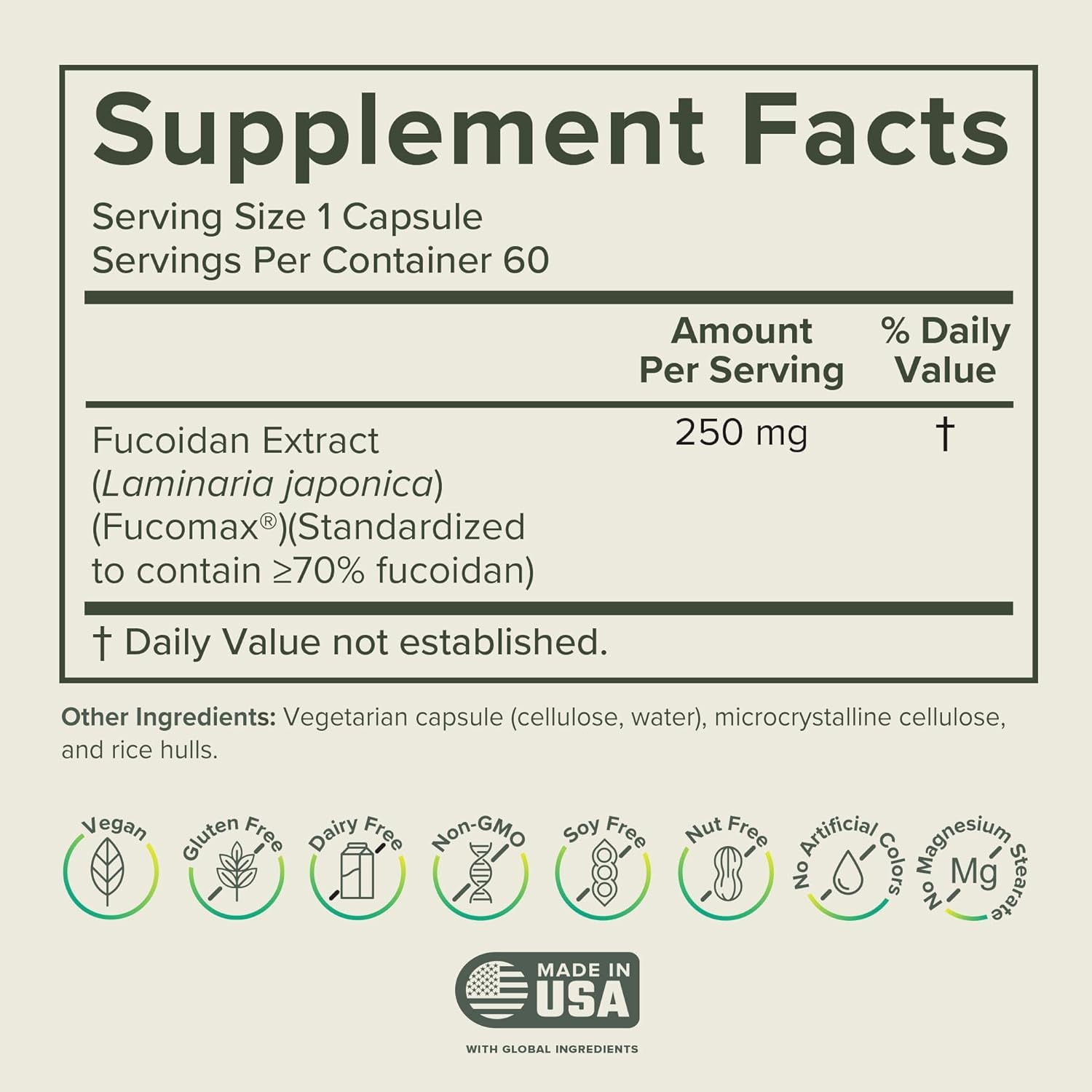 Prominent Nutrition Fucoidan Capsules 250mg back view