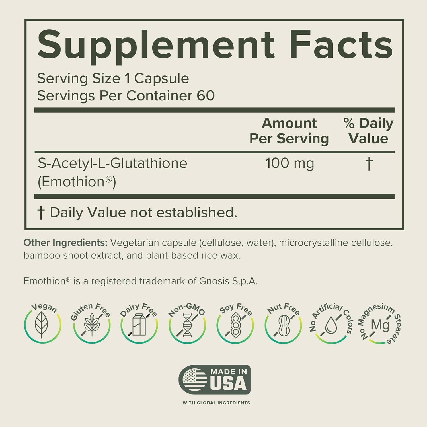 Prominent Nutrition S-Acetyl-L-Glutathione 100mg capsules close-up