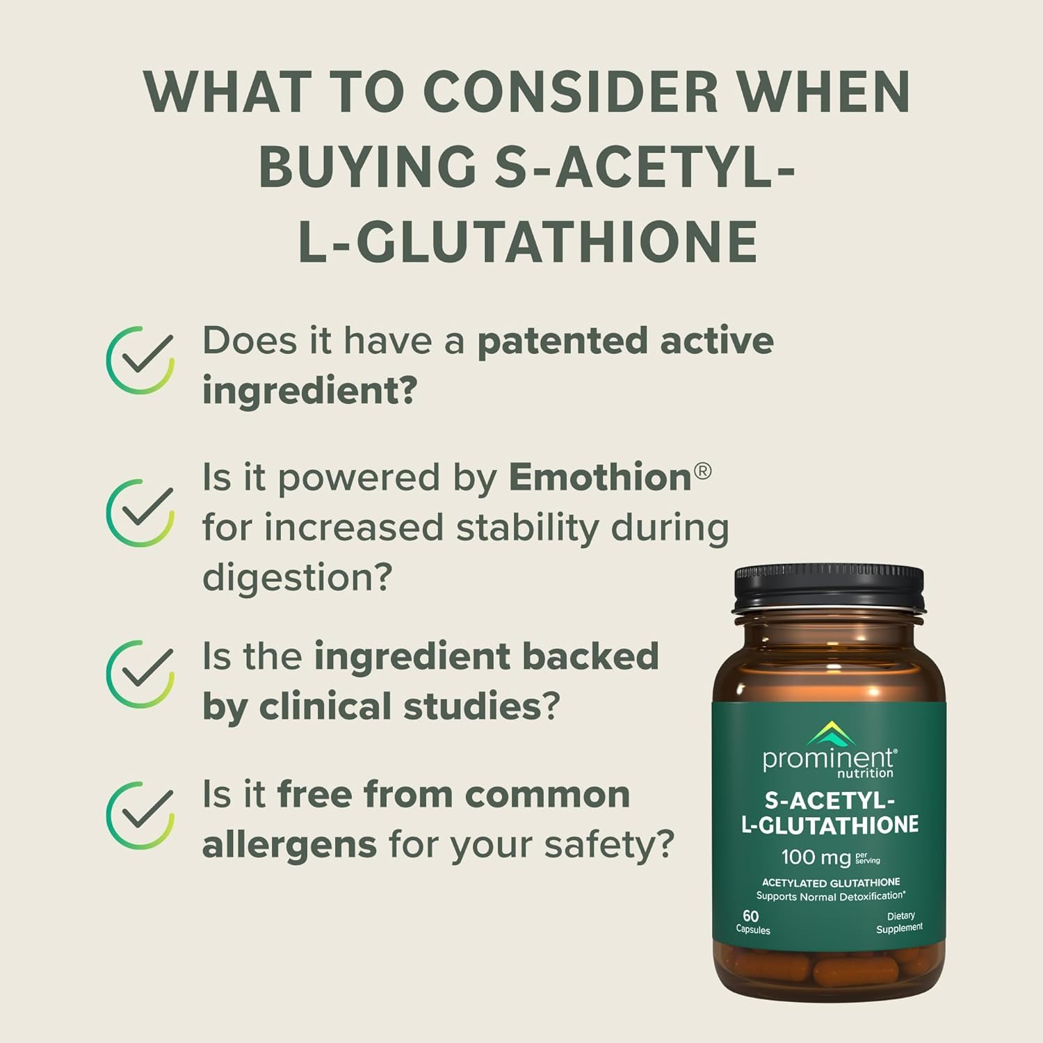 Prominent Nutrition S-Acetyl-L-Glutathione 100mg packaging details