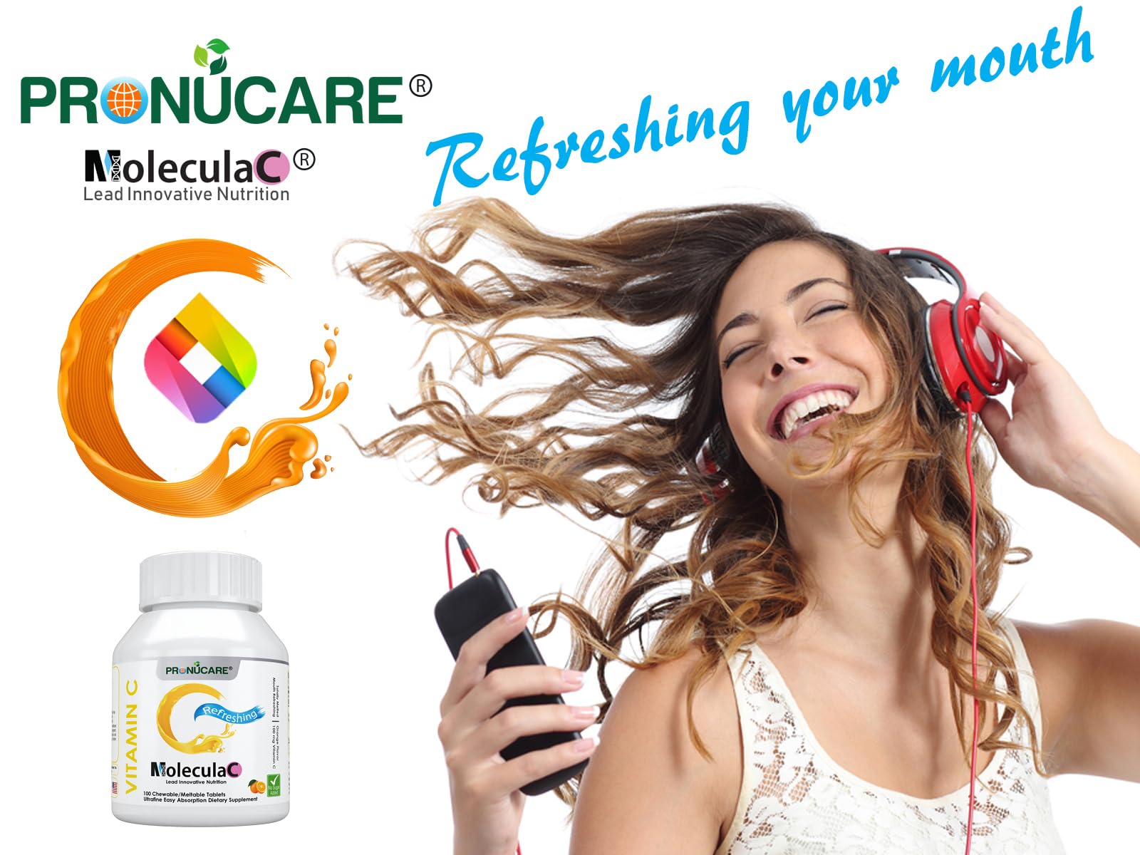 PRONUCARE Vitamin C Buccal Lozenge side view with natural orange flavour
