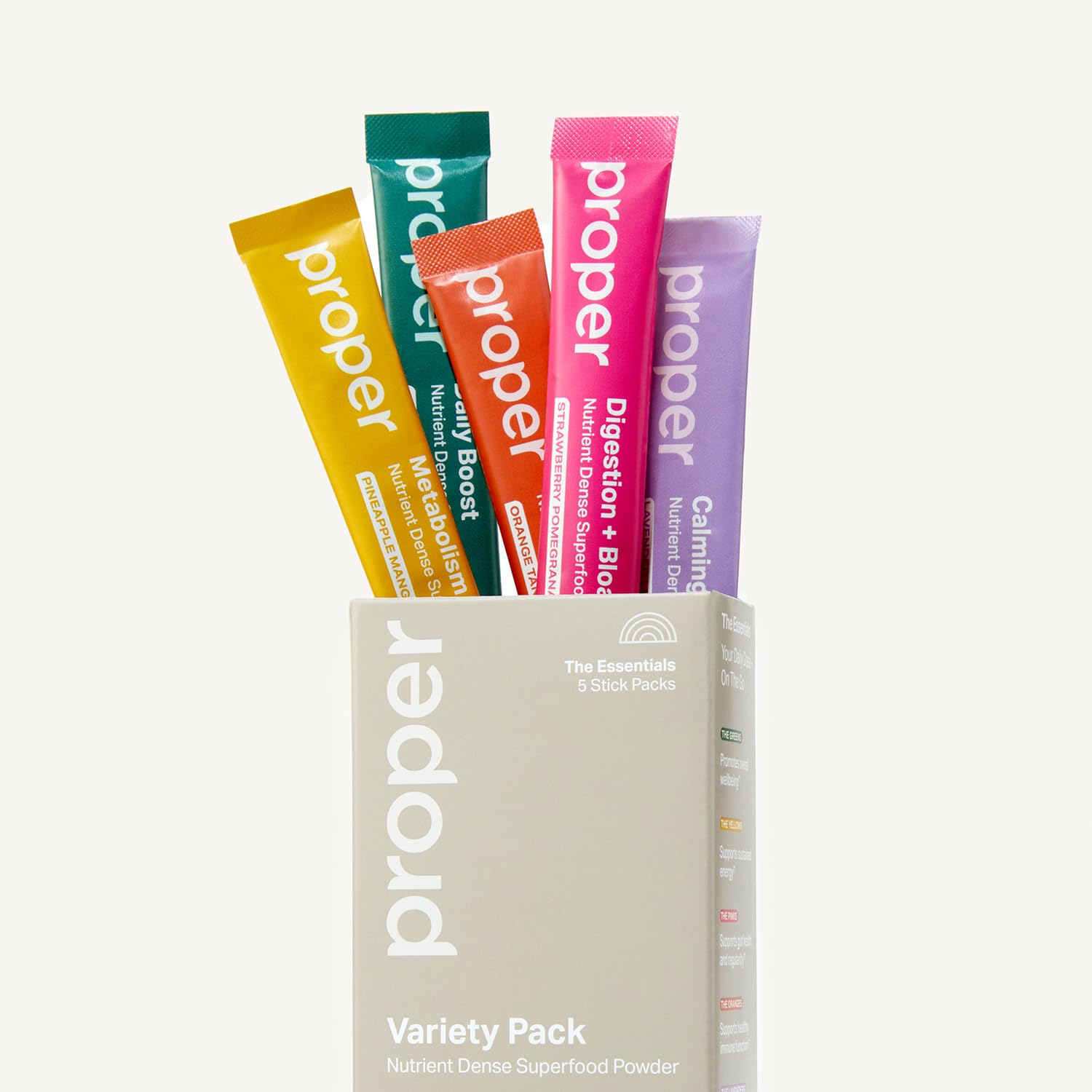 Proper 5-pack individual sticks showing flavours and labels