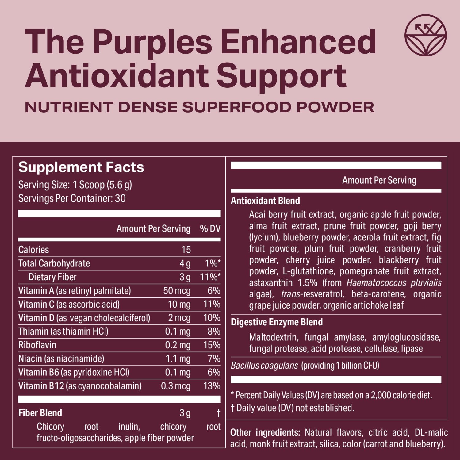 Proper Antioxidant Drink Powder 240g back view with nutritional information