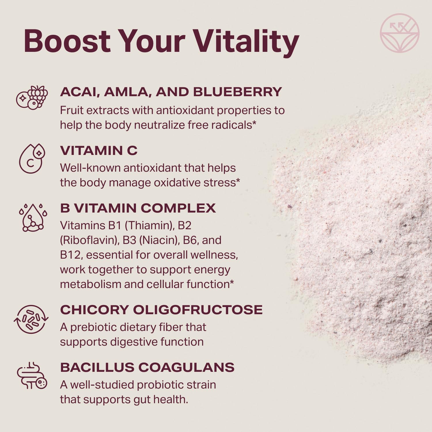 Proper Antioxidant Drink Powder scoop showing berry powder