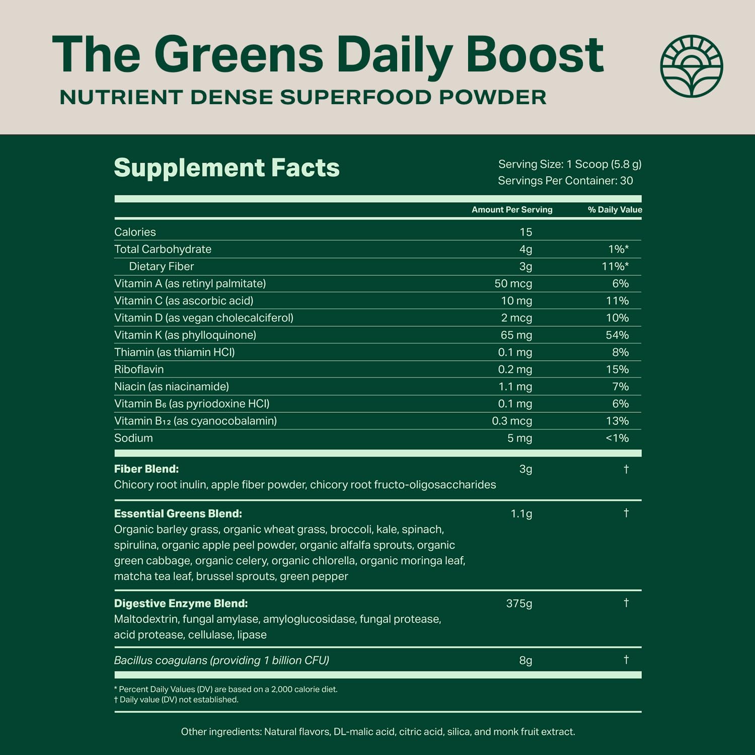 Proper Essential Greens Blend 272g ingredients list
