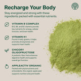 Proper Essential Greens Blend 272g mixed in a glass