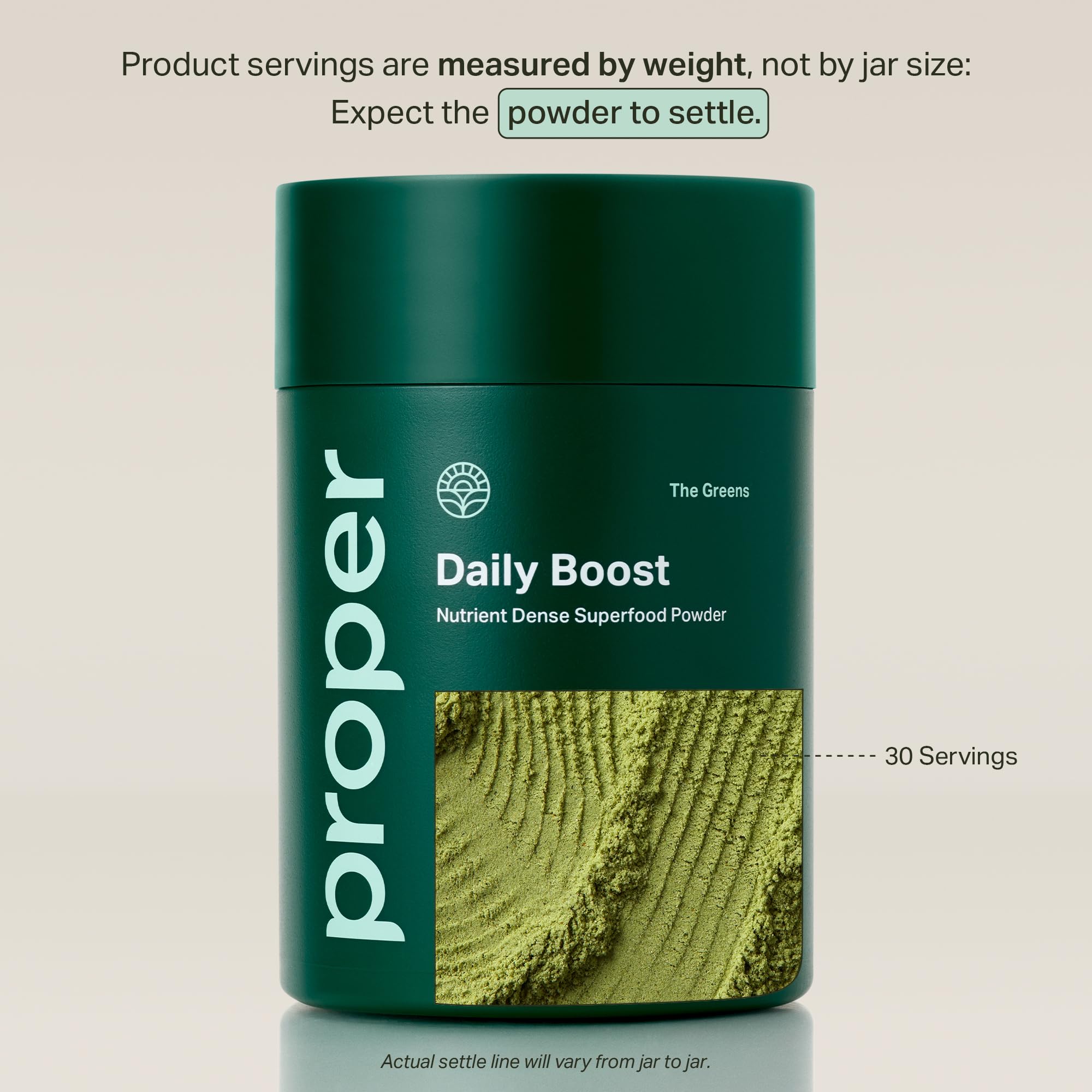 Proper Essential Greens Blend 272g scoop with powder