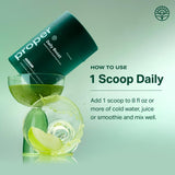 Proper Essential Greens Blend 272g serving suggestion with smoothie