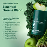 Proper Essential Greens Powder 109g on a kitchen countertop