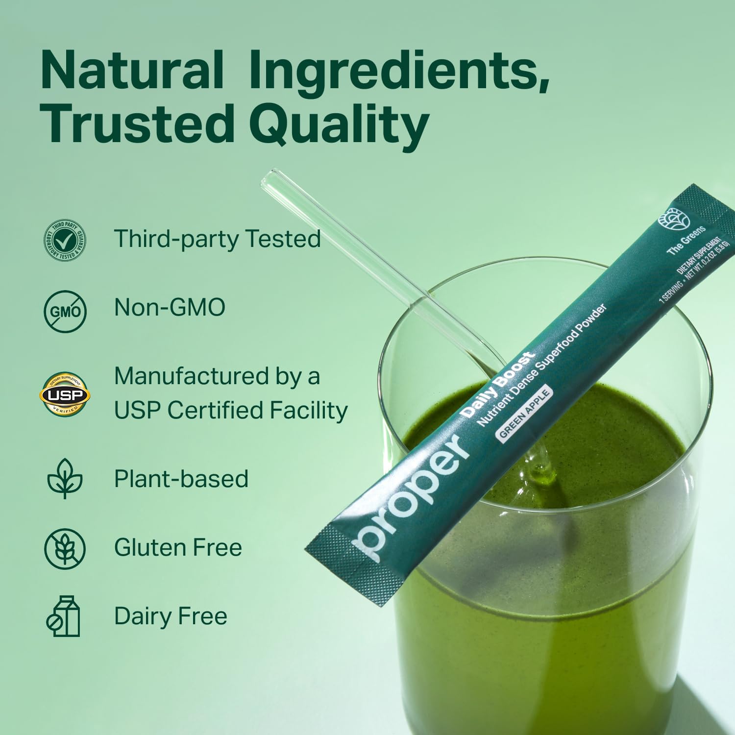 Proper Essential Greens Powder 109g with fresh fruits and smoothie