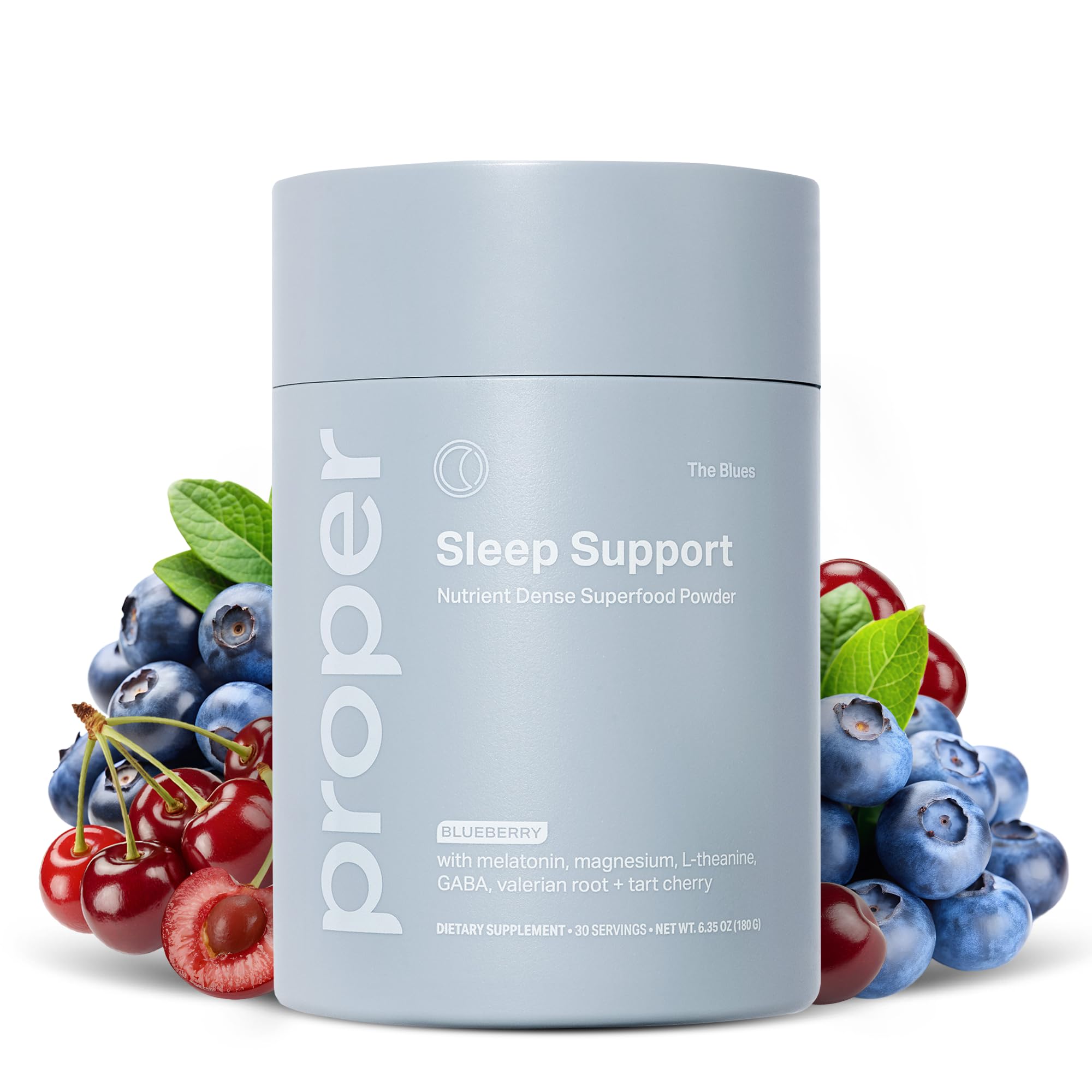 Proper Sleep Powder front view packaging with blueberry flavour