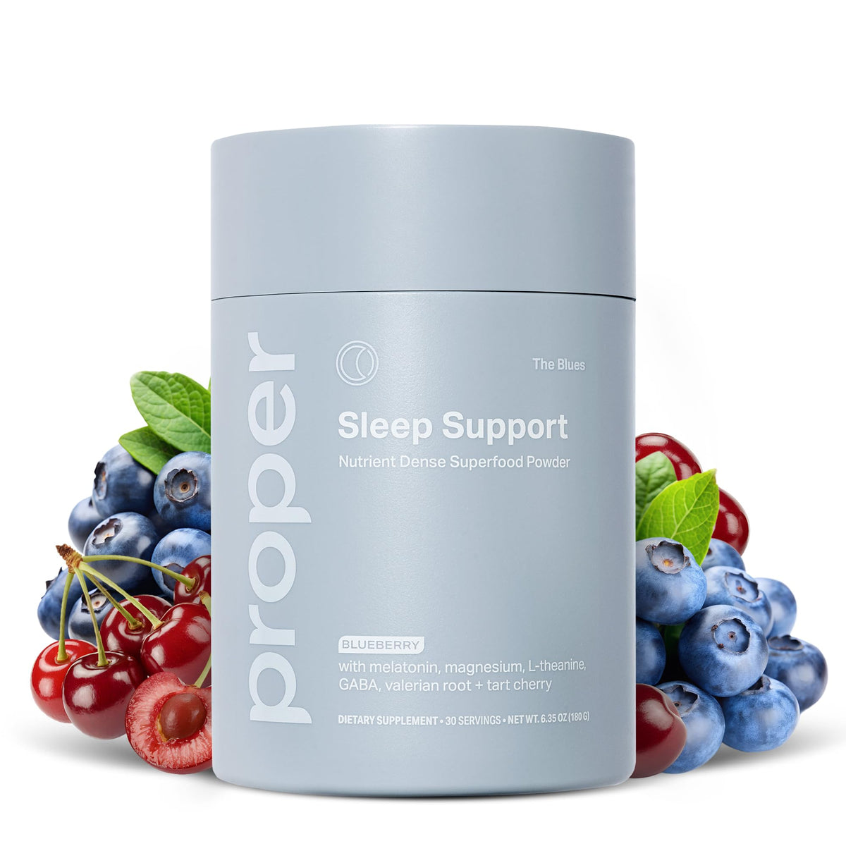 Proper Sleep Powder front view packaging with blueberry flavour