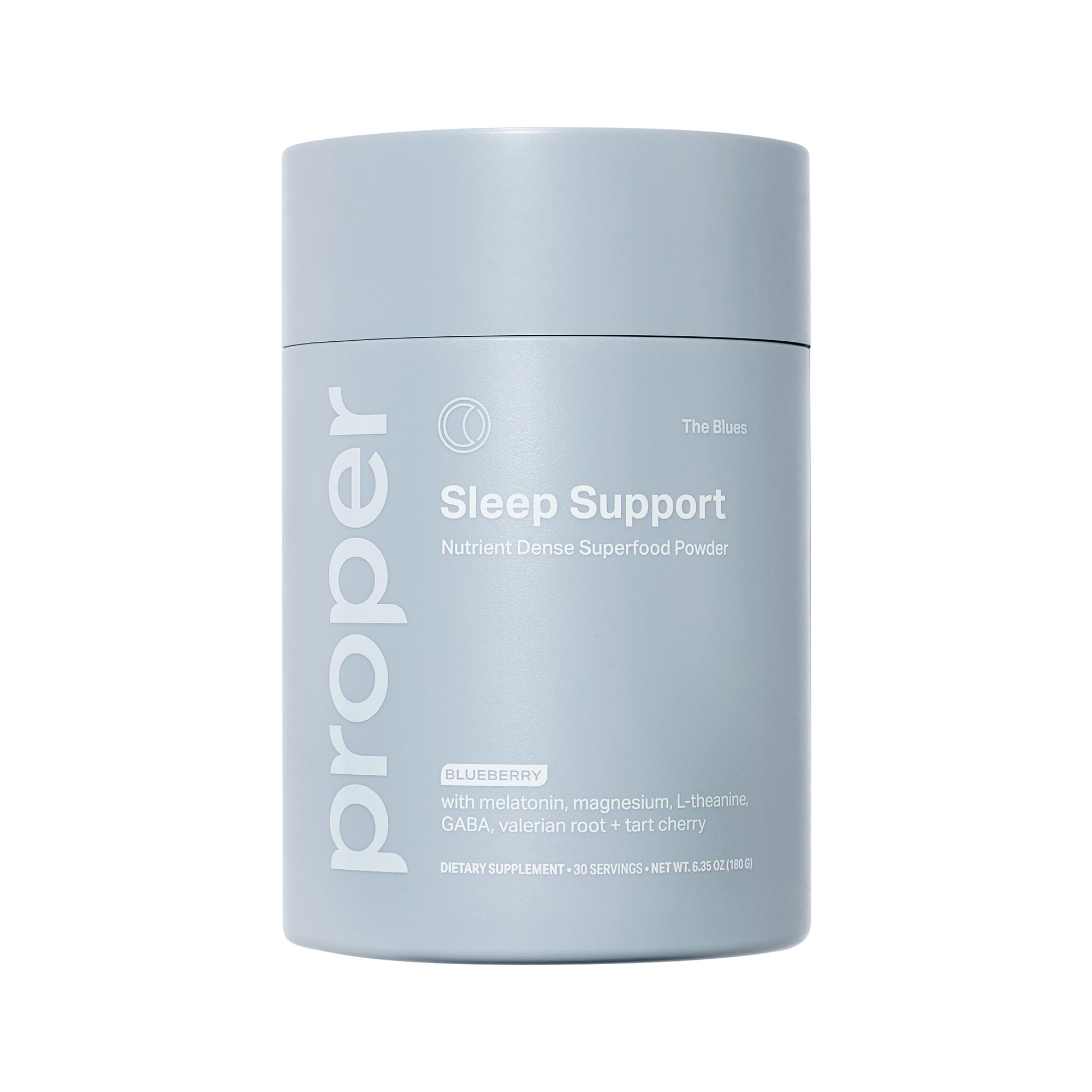 Proper Sleep Powder scoop with blueberry powder