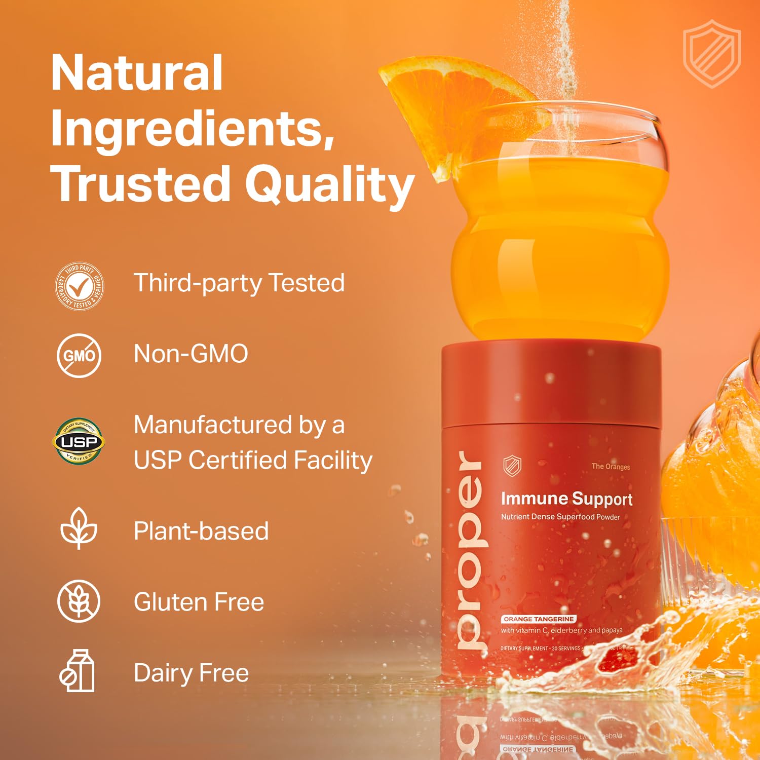 Proper Vitamin C Powder with fresh oranges and tangerines