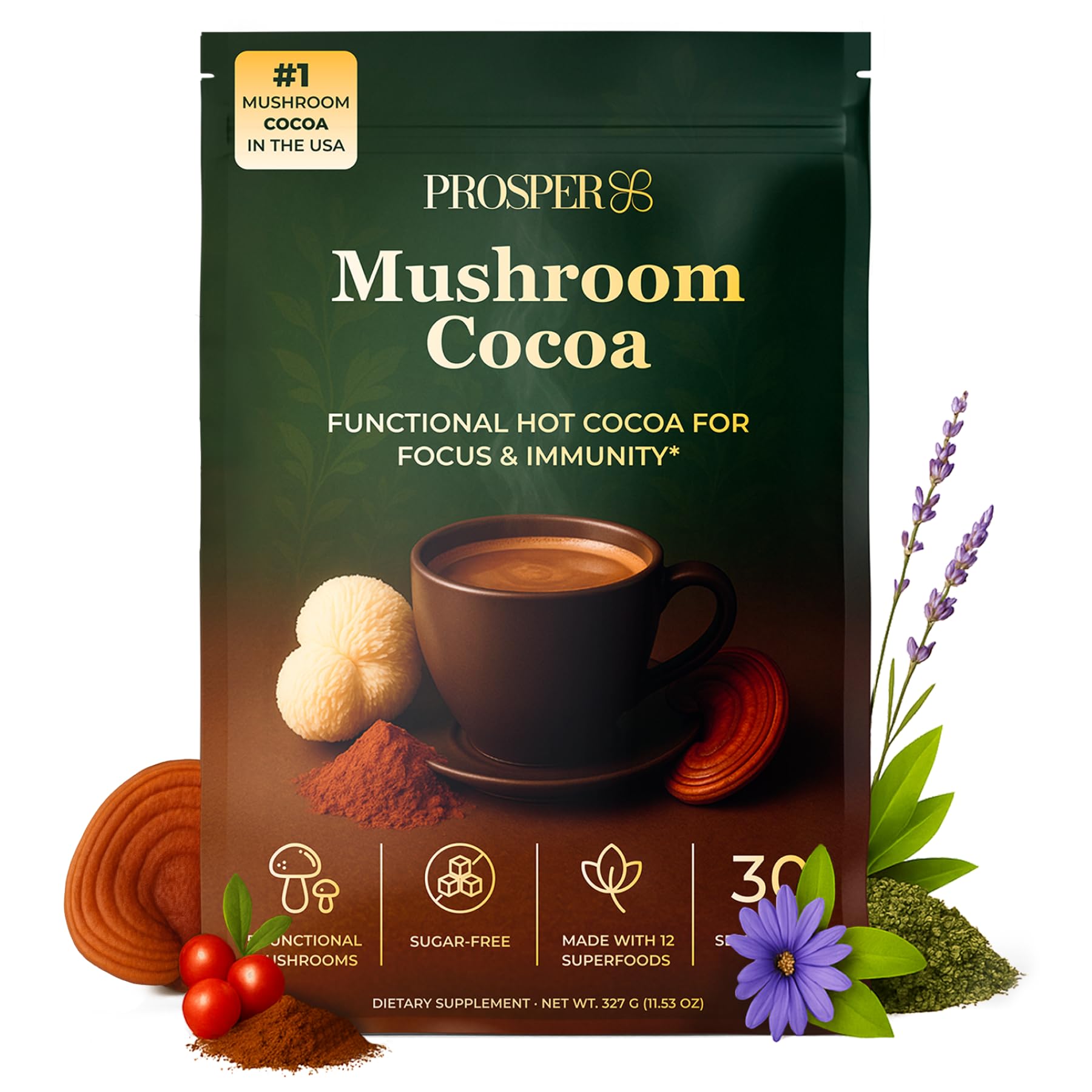 Prosper Mushroom Cocoa Blend front packaging view