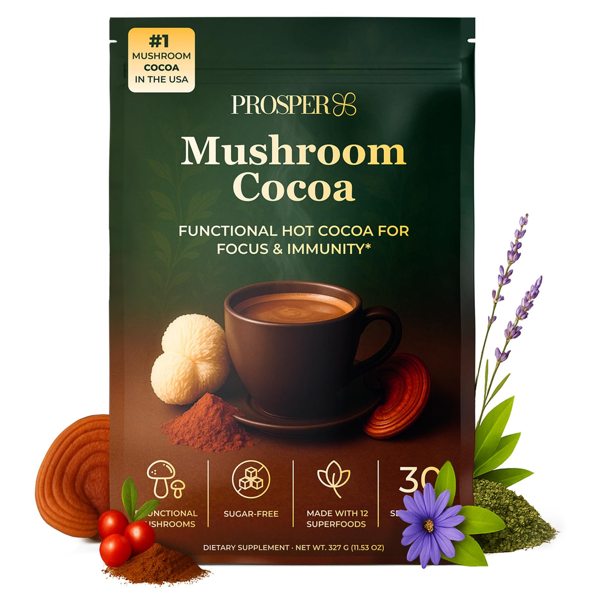 Prosper Mushroom Cocoa Blend front packaging view