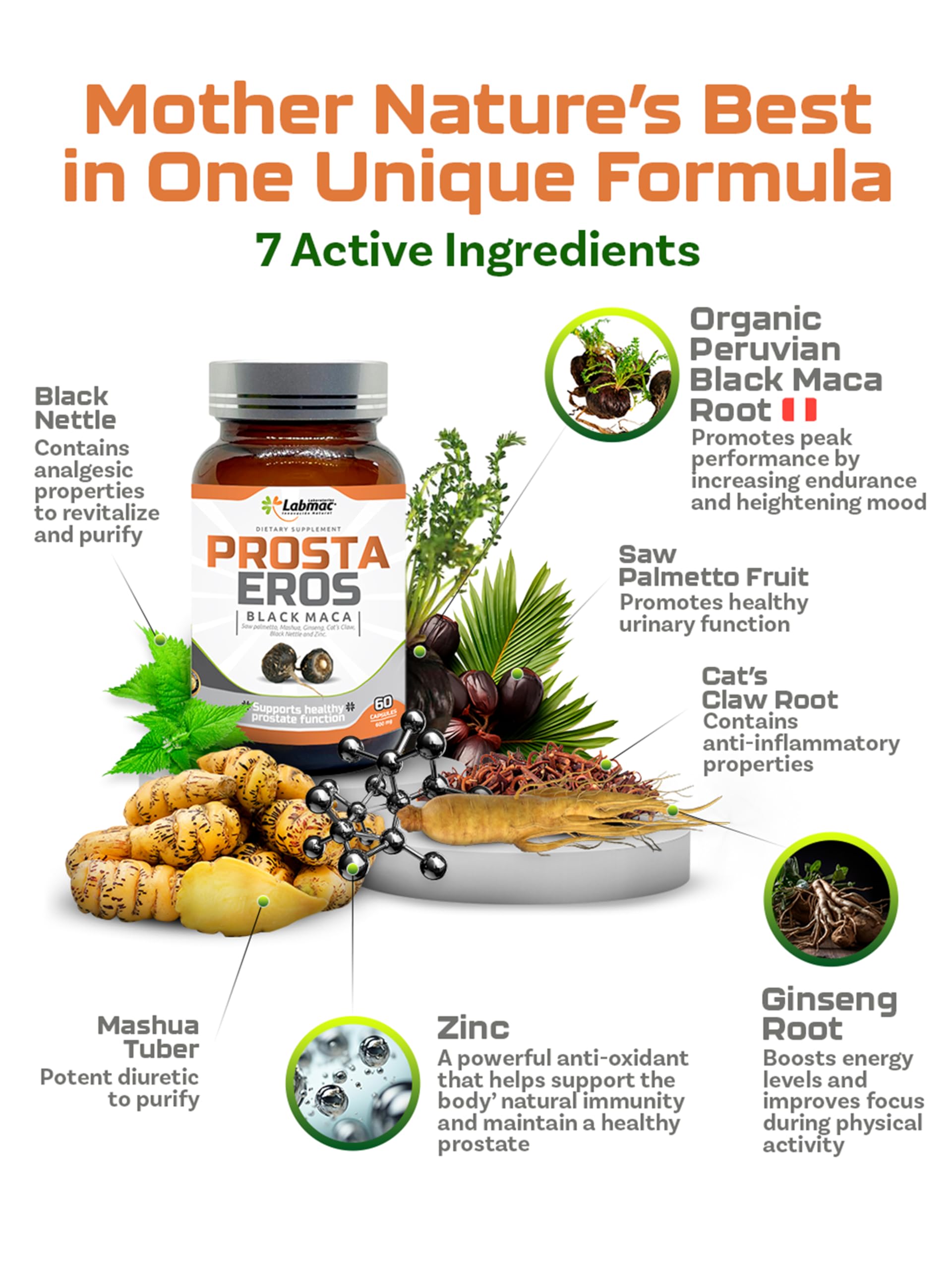 Prosta Eros Herbal Supplement with zinc on a wooden table