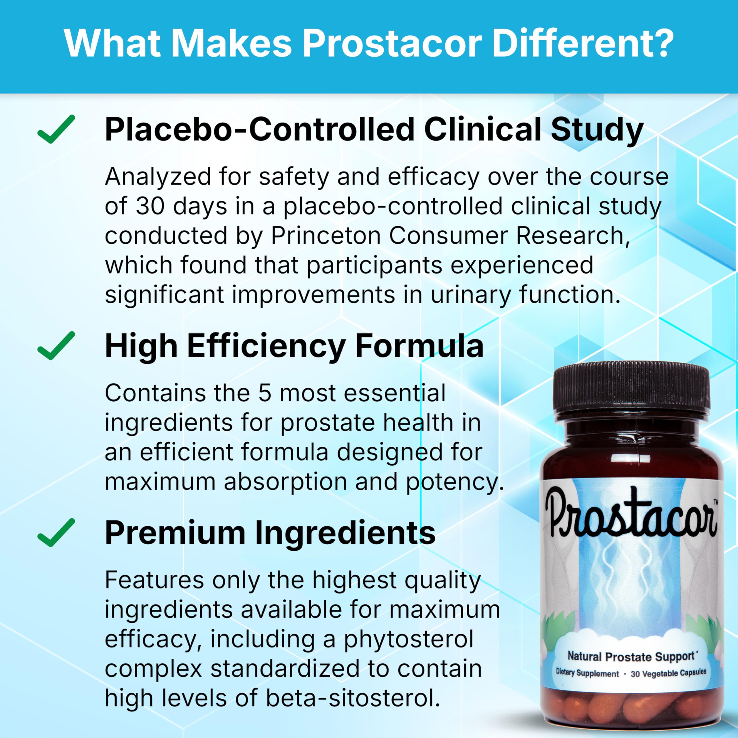 Prostacor Prostate Support Supplement capsules on a table