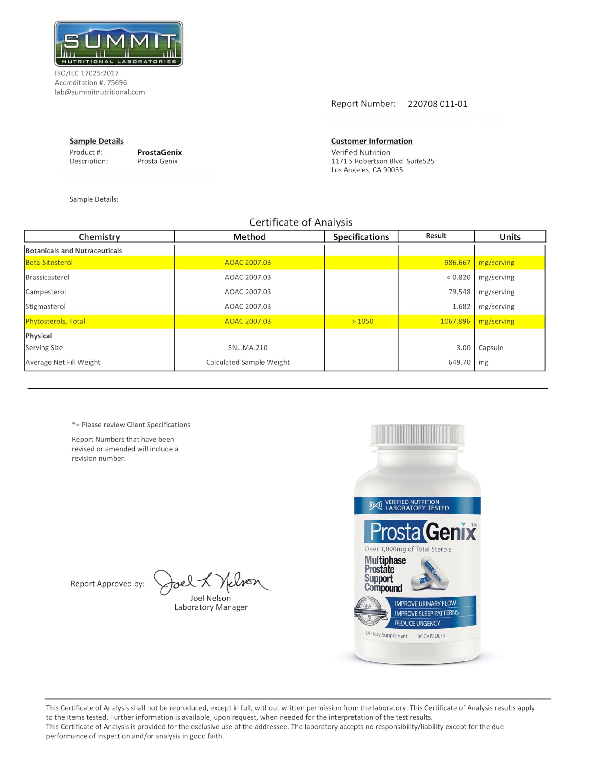 ProstaGenix Blended Vitamin & Mineral Supplement with ingredients list