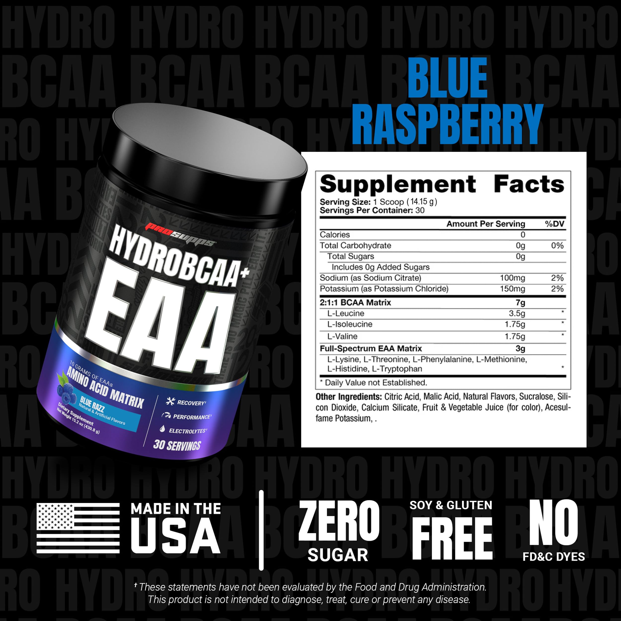 ProSupps HydroBCAA Blue Raspberry with water