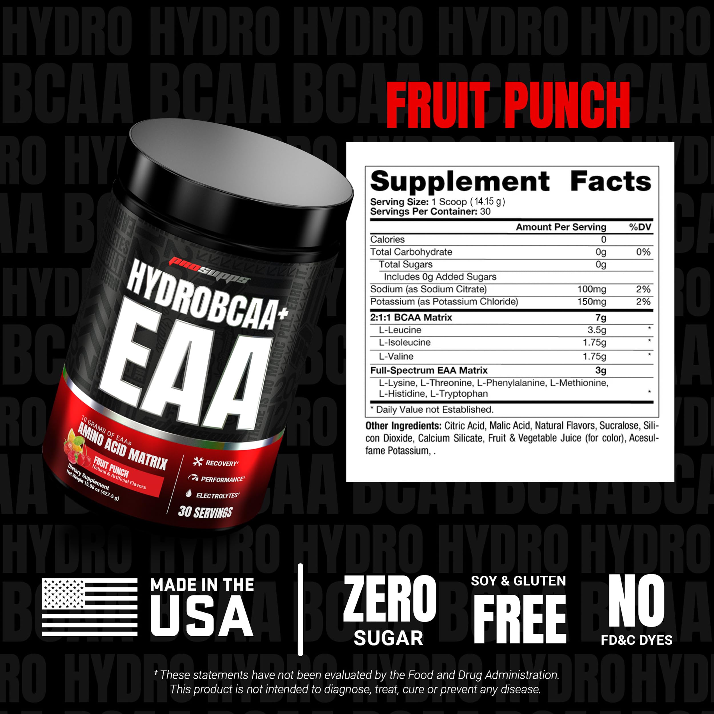 ProSupps HydroBCAA Fruit Punch flavour label close-up