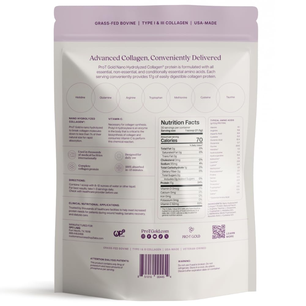 ProT Gold Collagen Protein Powder back view with nutritional information