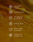 ProT Gold Liquid Collagen Protein Shot serving suggestion with pouch and glass