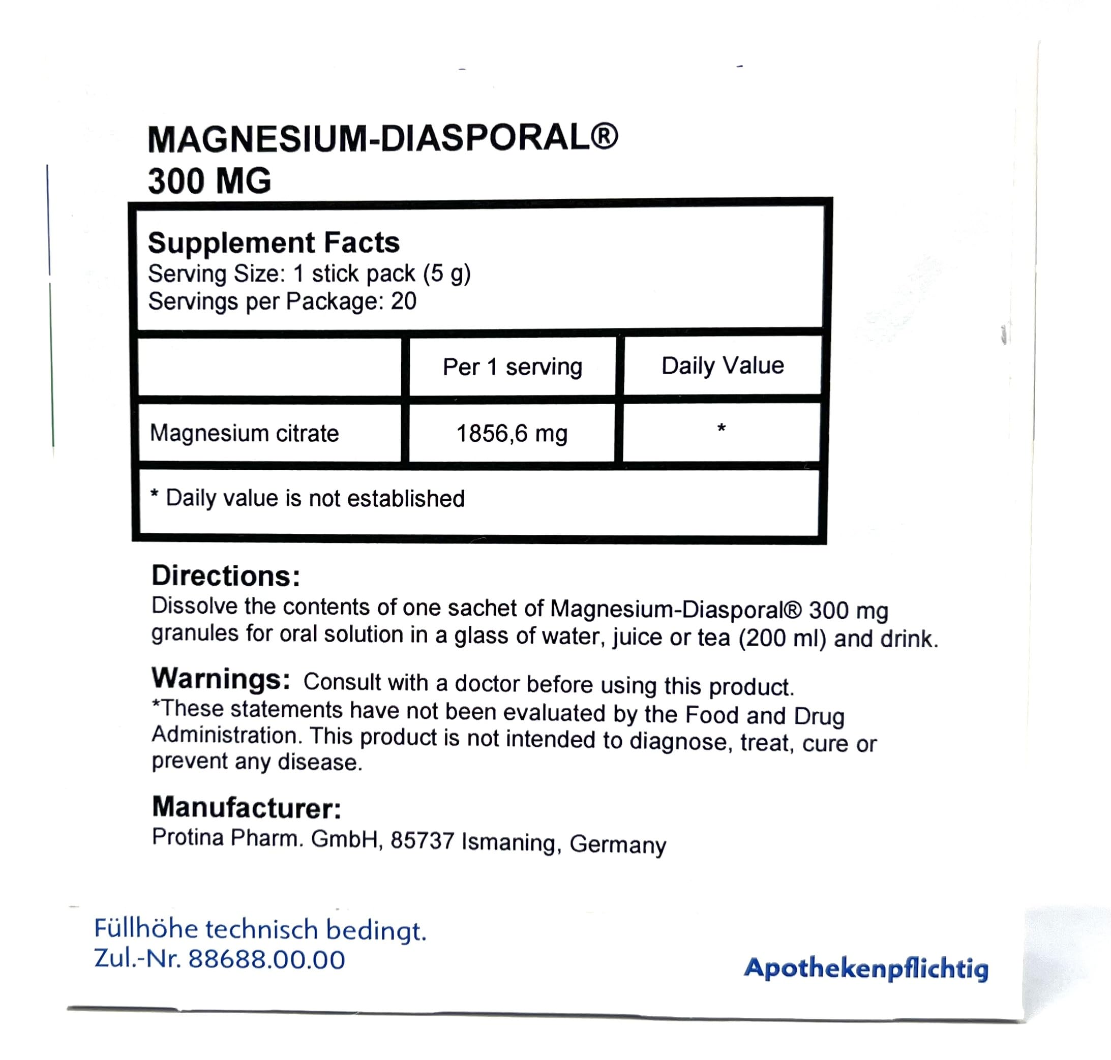 Protina Magnesium Sachets 300mg sachet opened with granules