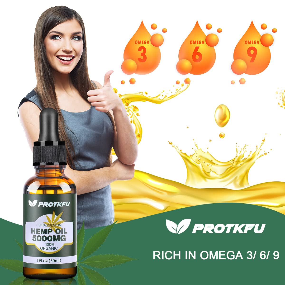 ProTKFU Hemp Oil Omega 3-6-9 bottle side view