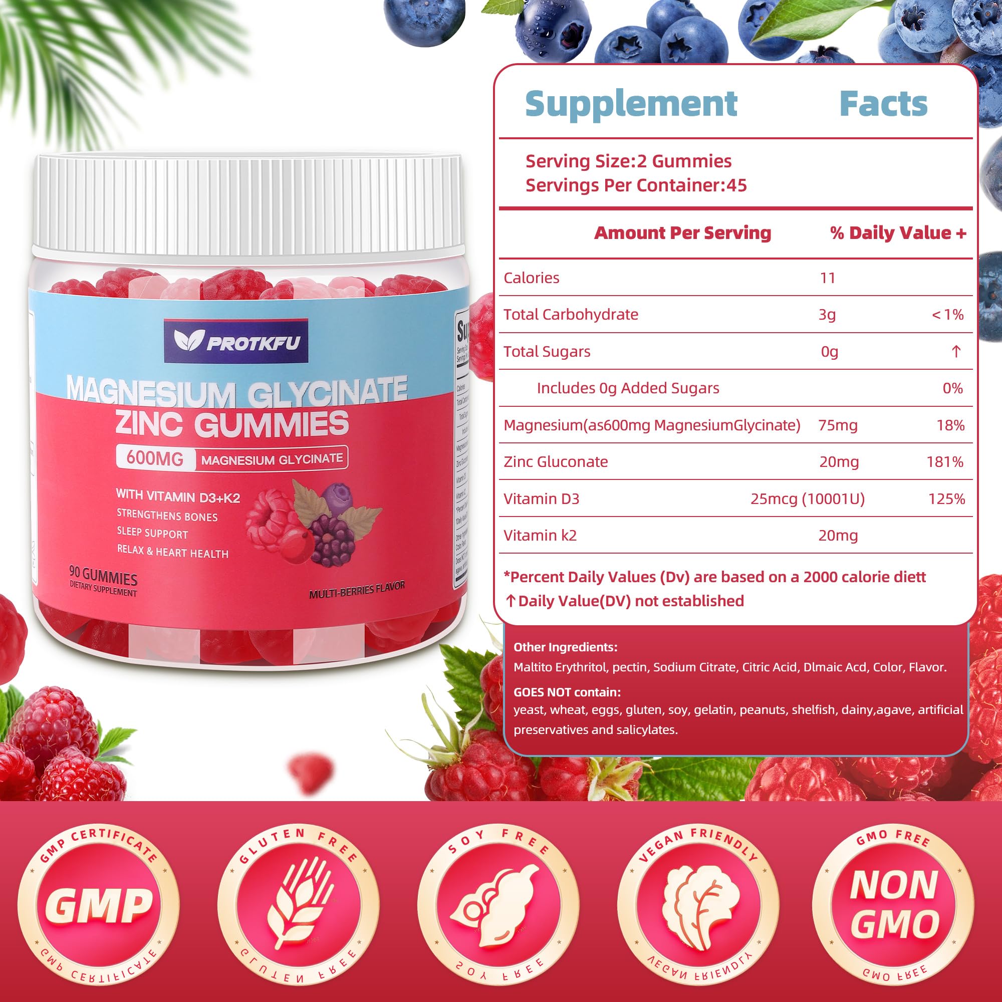 ProTKFU Magnesium Glycinate Gummies mixed berry flavour