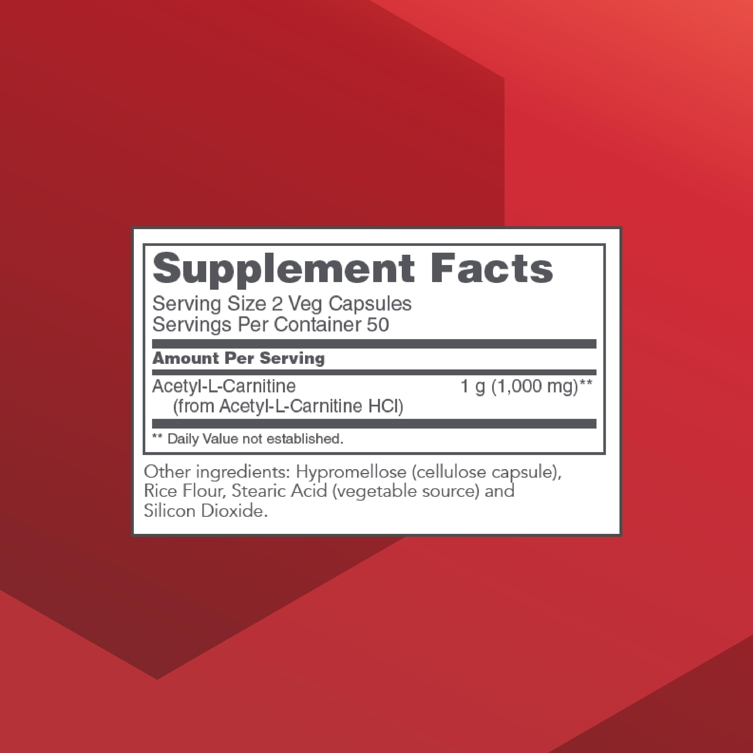 PROTOCOL FOR LIFE BALANCE Acetyl-L-Carnitine 500mg Veg Capsules bottle side view