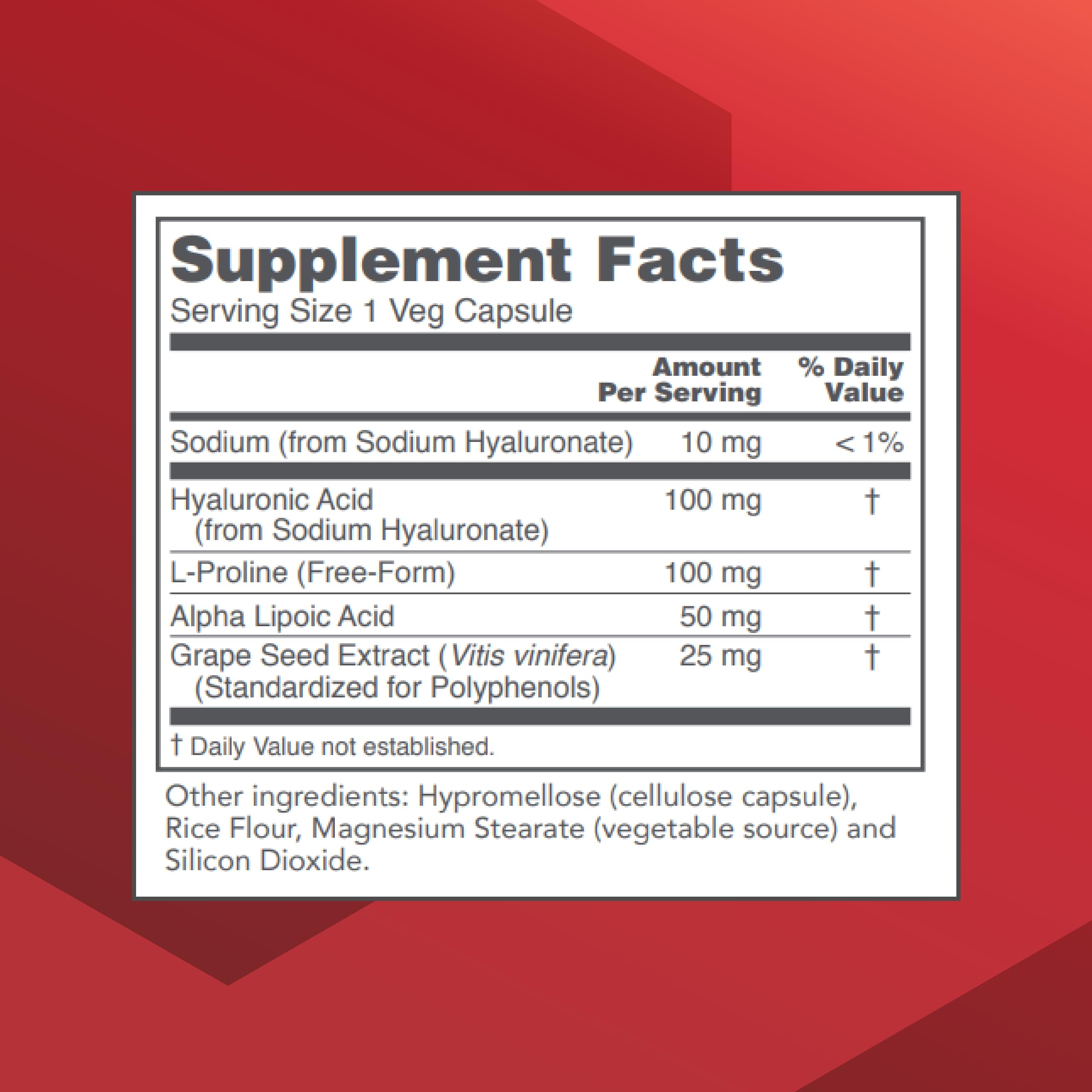 PROTOCOL FOR LIFE BALANCE Hyaluronic Acid Capsules 100mg back view with ingredients