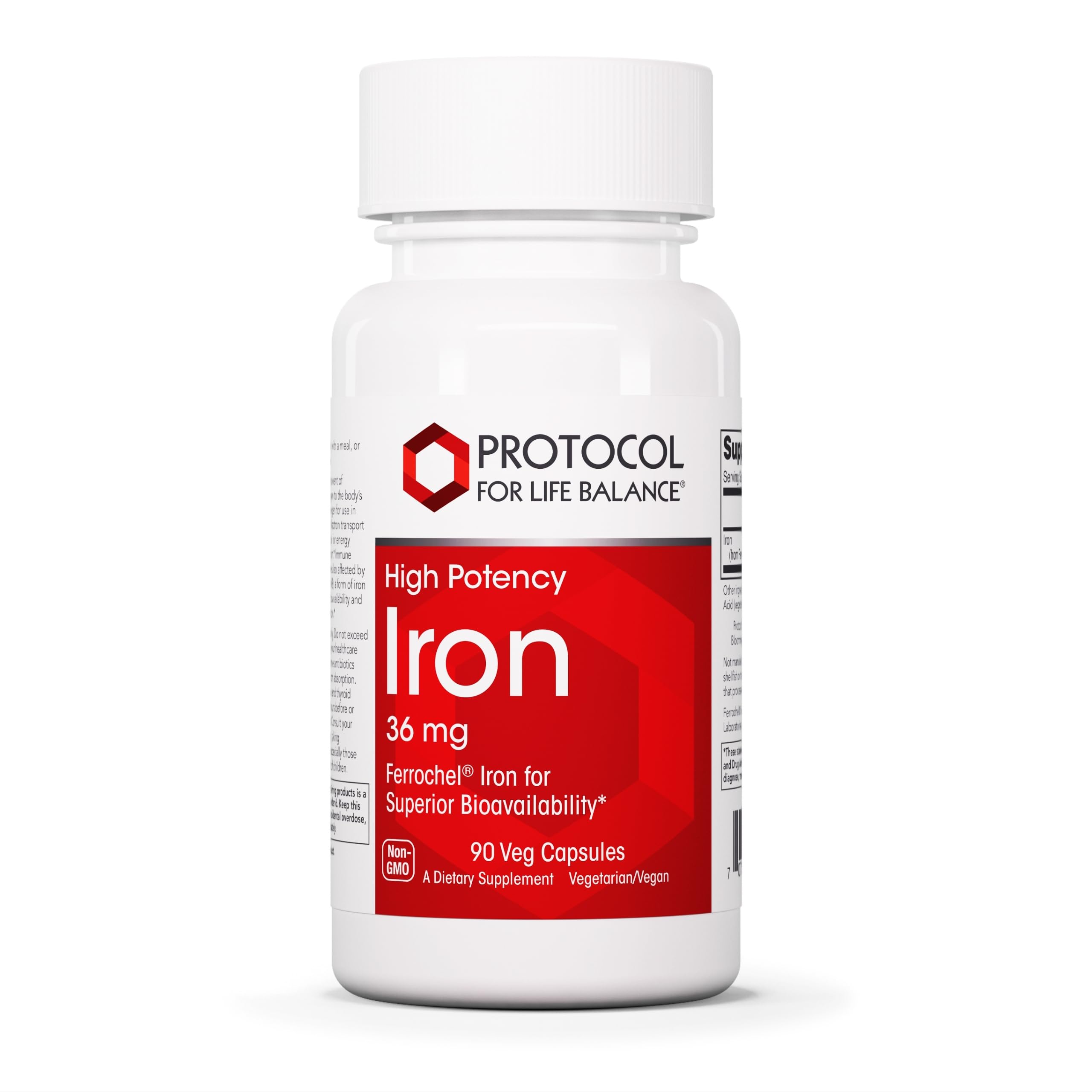 PROTOCOL FOR LIFE BALANCE Iron Supplement 36mg Bisglycinate 90 Veg Capsules front view