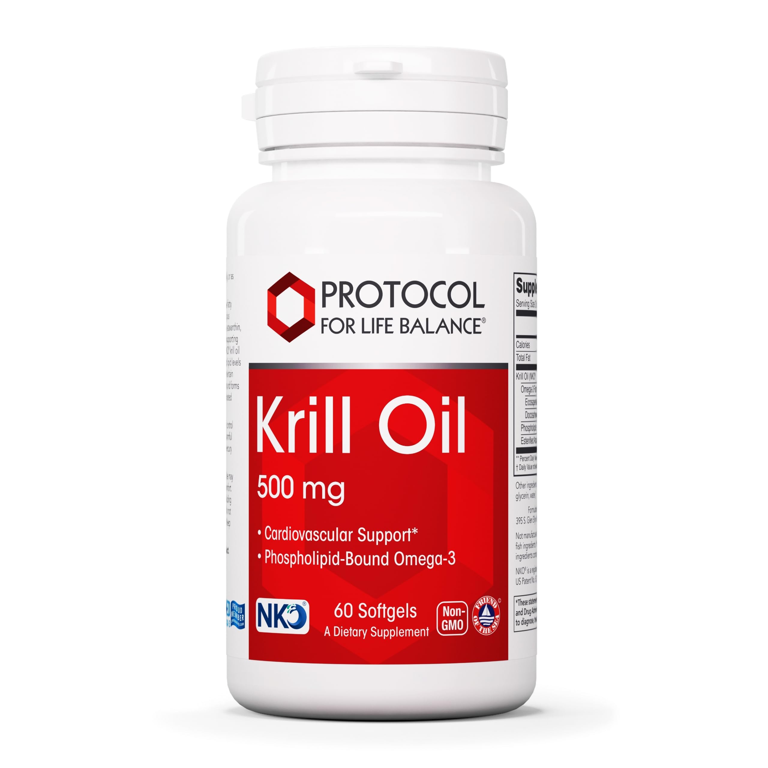 PROTOCOL FOR LIFE BALANCE Krill Oil Supplement 500mg softgel front view