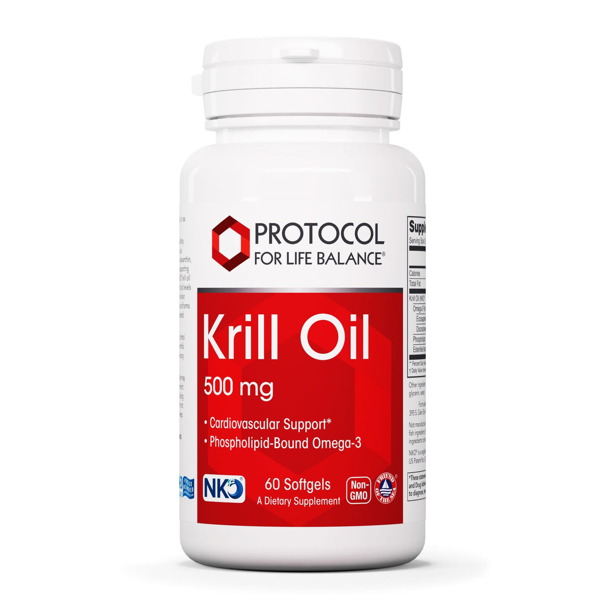 PROTOCOL FOR LIFE BALANCE Krill Oil Supplement 500mg softgel front view