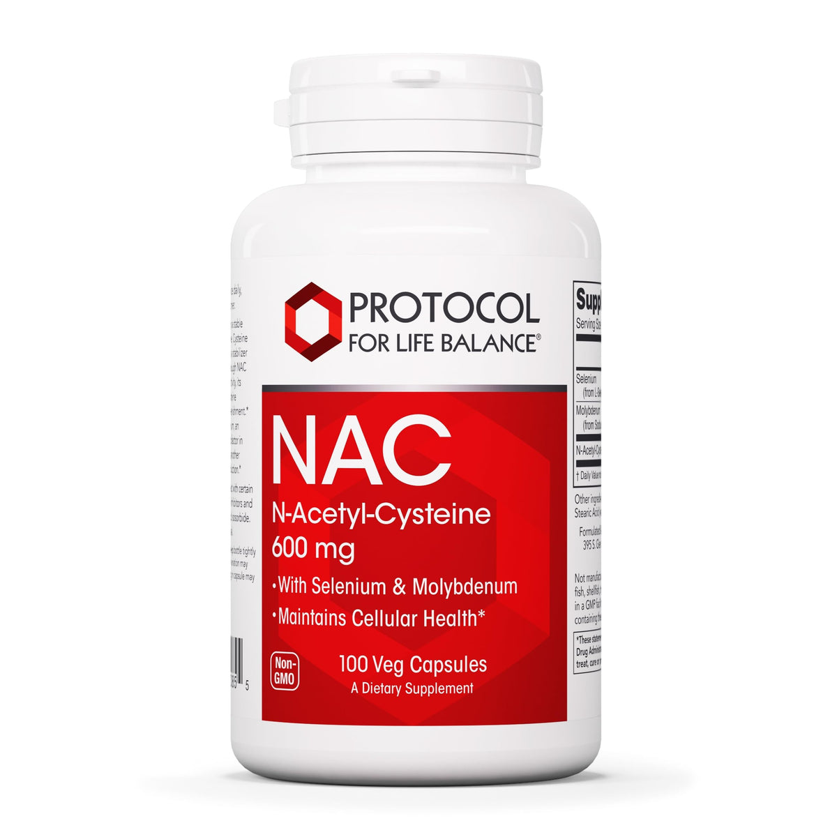 PROTOCOL FOR LIFE BALANCE N-Acetyl-Cysteine 600mg supplement front view