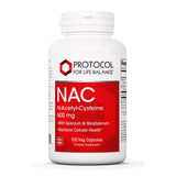 PROTOCOL FOR LIFE BALANCE N-Acetyl-Cysteine 600mg supplement front view