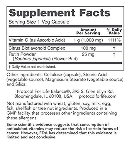 PROTOCOL FOR LIFE BALANCE Vitamin C 1000mg capsule close-up