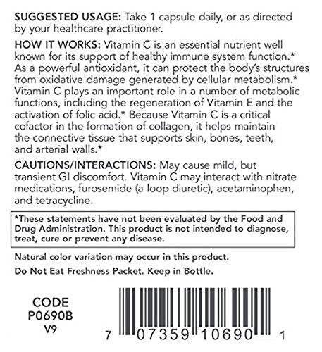 PROTOCOL FOR LIFE BALANCE Vitamin C 1000mg supplement facts
