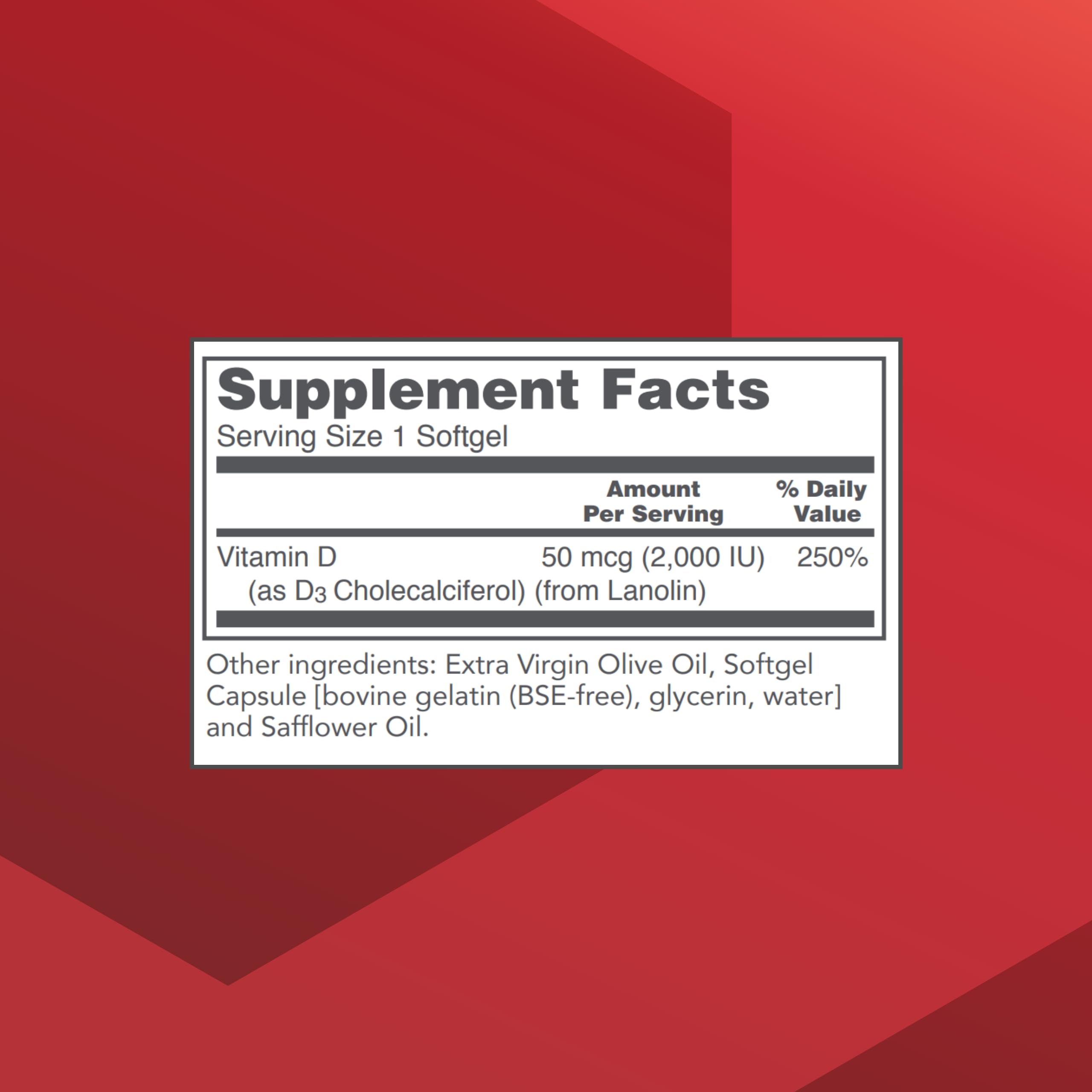PROTOCOL FOR LIFE BALANCE Vitamin D3 2000 IU Softgel back view