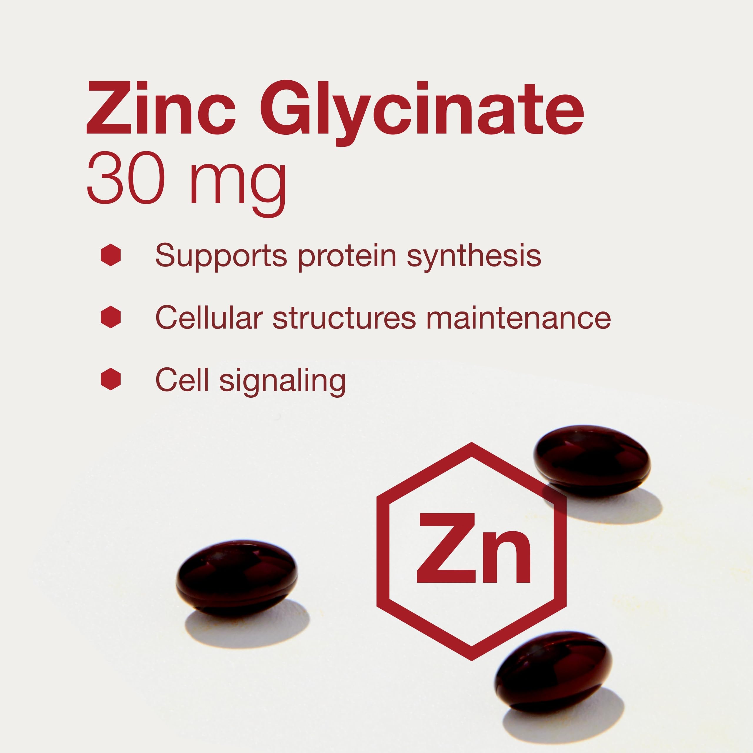 PROTOCOL FOR LIFE BALANCE Zinc Glycinate 30mg Softgels with dosage information